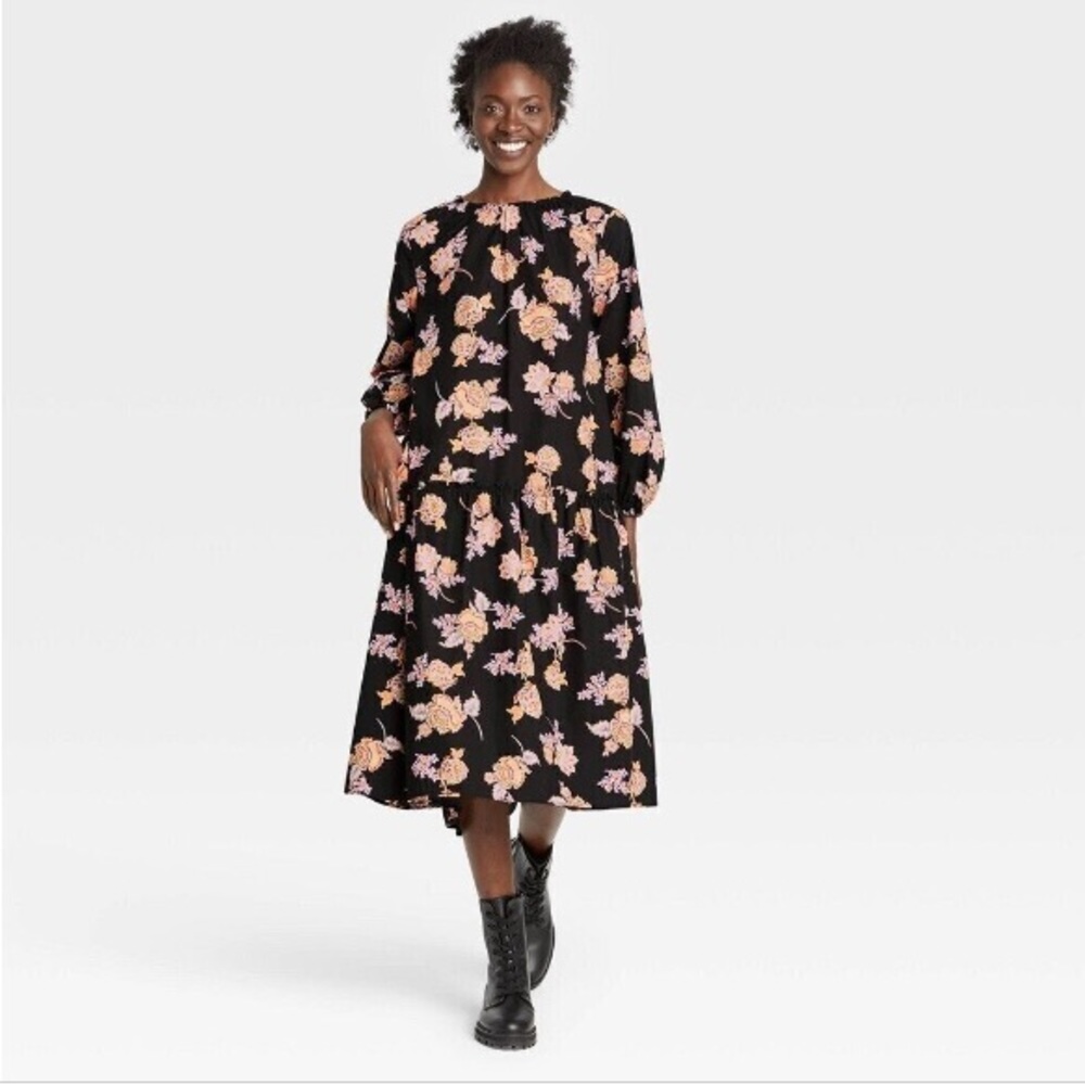 Who What Where black floral midi dress